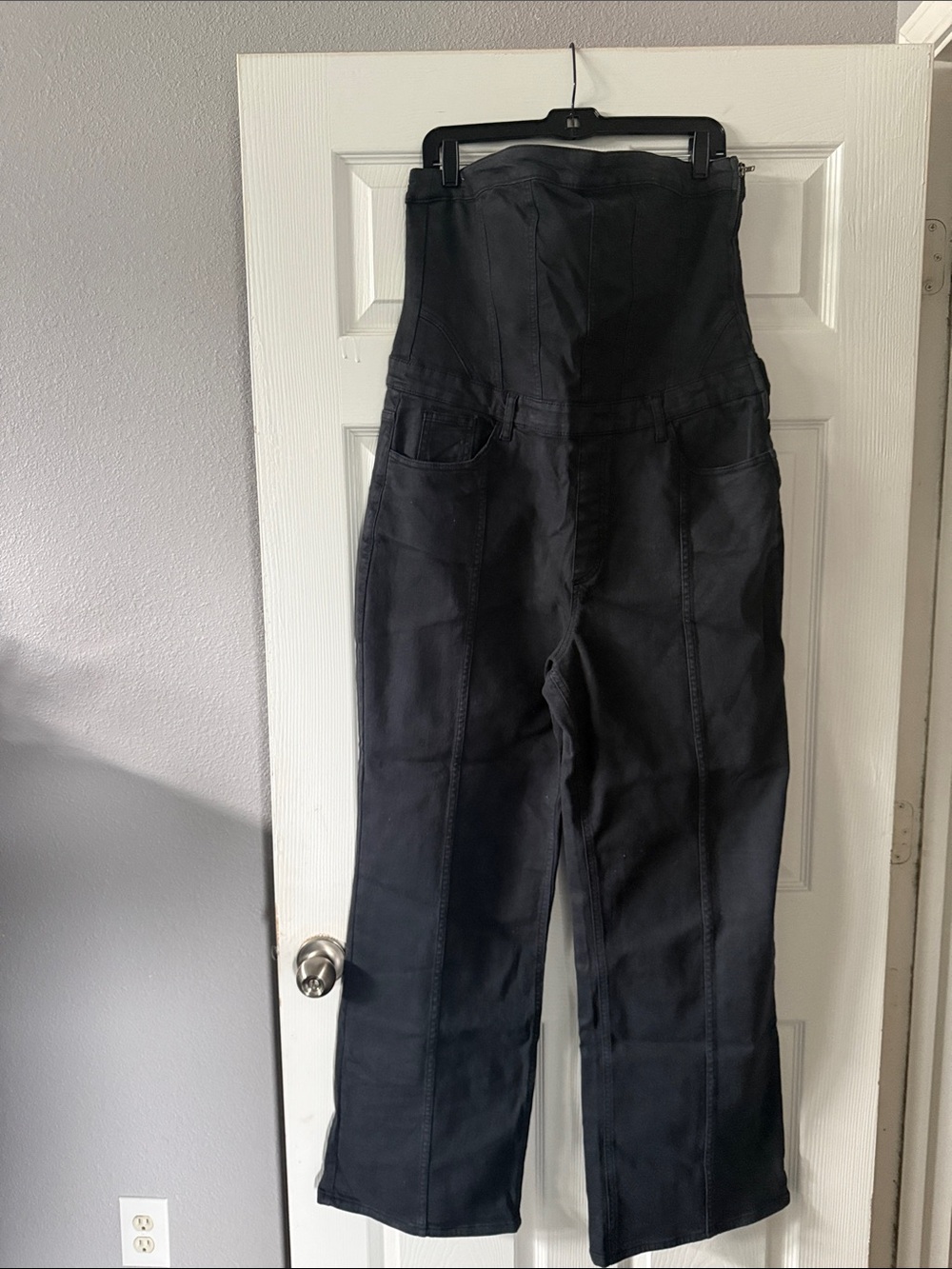Zara Strapless Denim Wide-Leg Jumpsuit